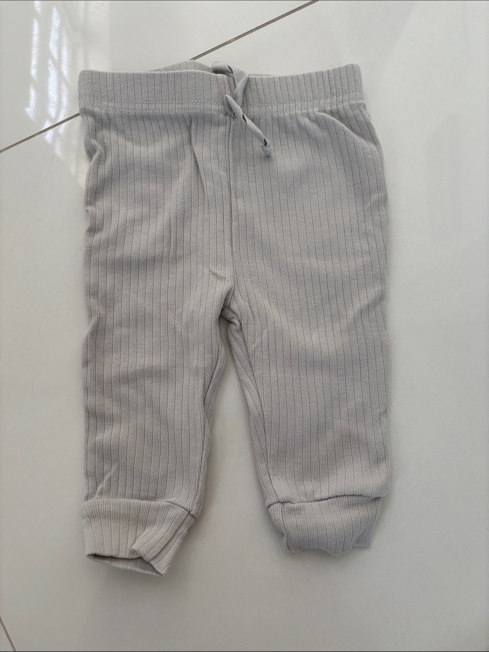 Ribbed Cream Kids Leggings with Drawstring Waist